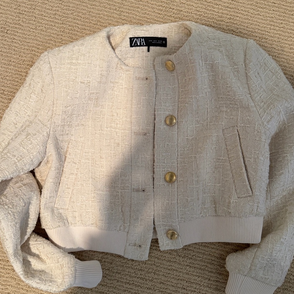 Zara Beige Textured Women's Blazer